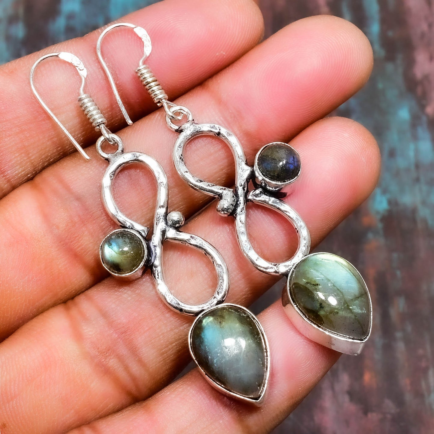 Infinity’s Embrace – Labradorite Sterling Silver Earrings