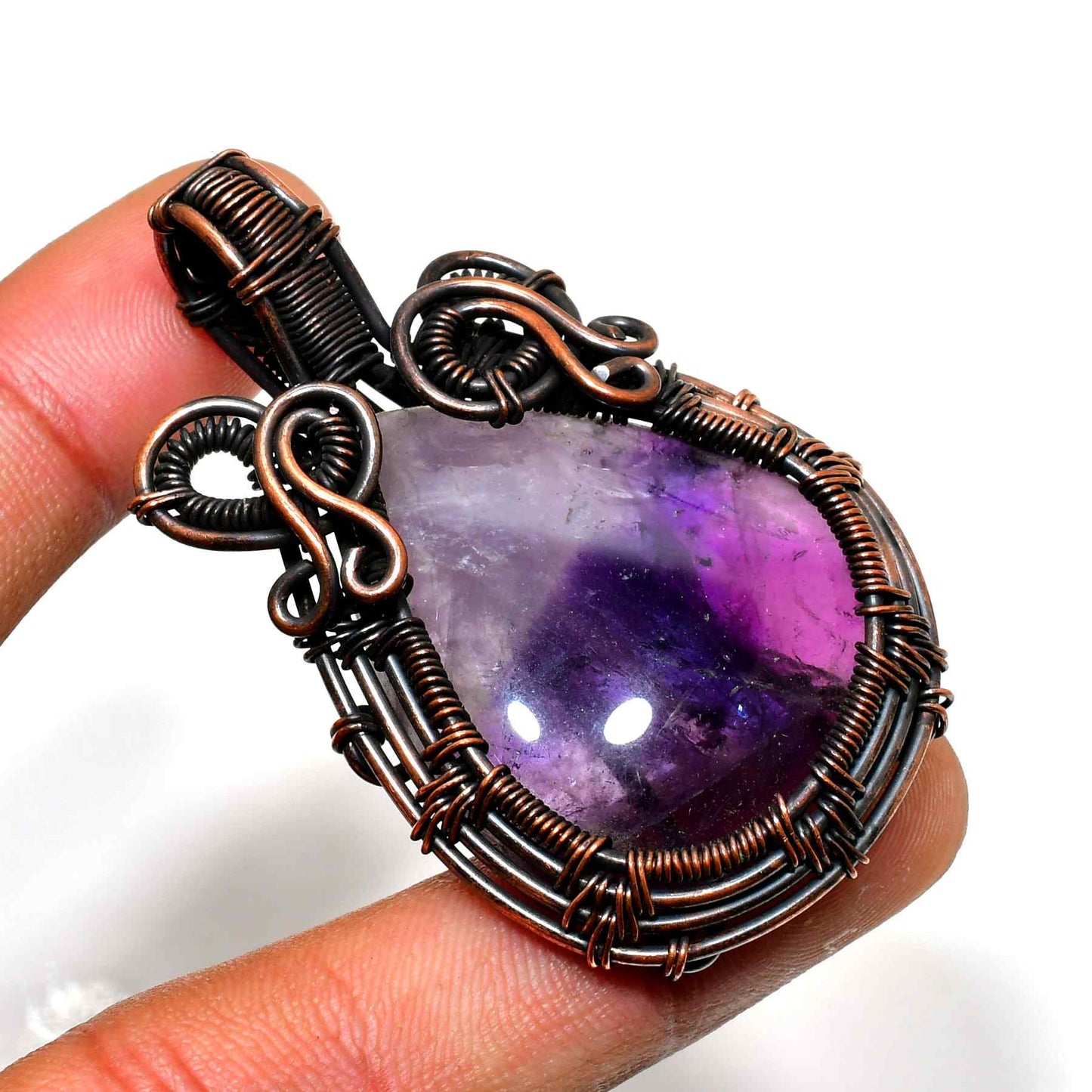 Ezra’s Veil – Oxidized Copper Amethyst Pendant