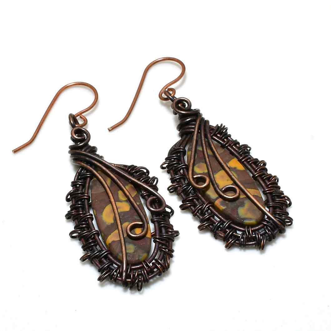 Terra’s Embrace – Copper-Wrapped Gemstone Earrings