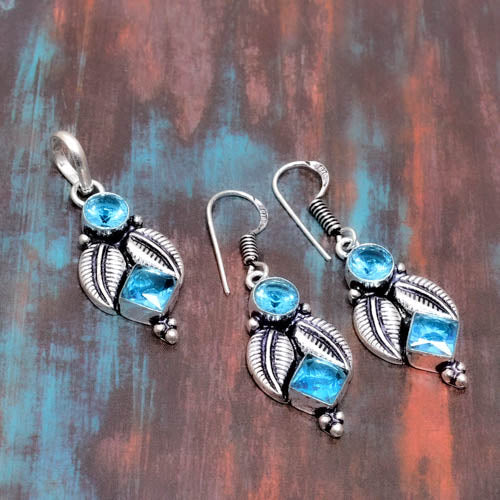 Azure Leaf – Blue Topaz & Sterling Silver Set