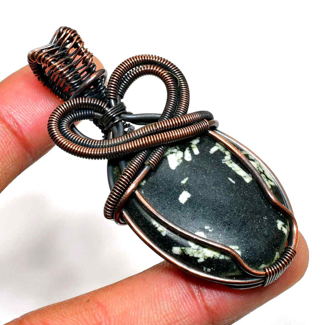 Verdant Whisper – Moss Agate Copper Pendant