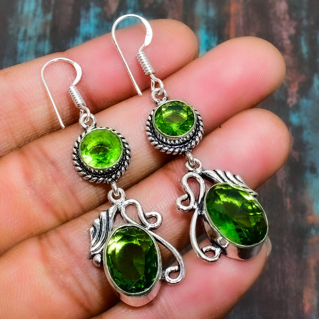 Verdant Bloom – Peridot Silver Earrings