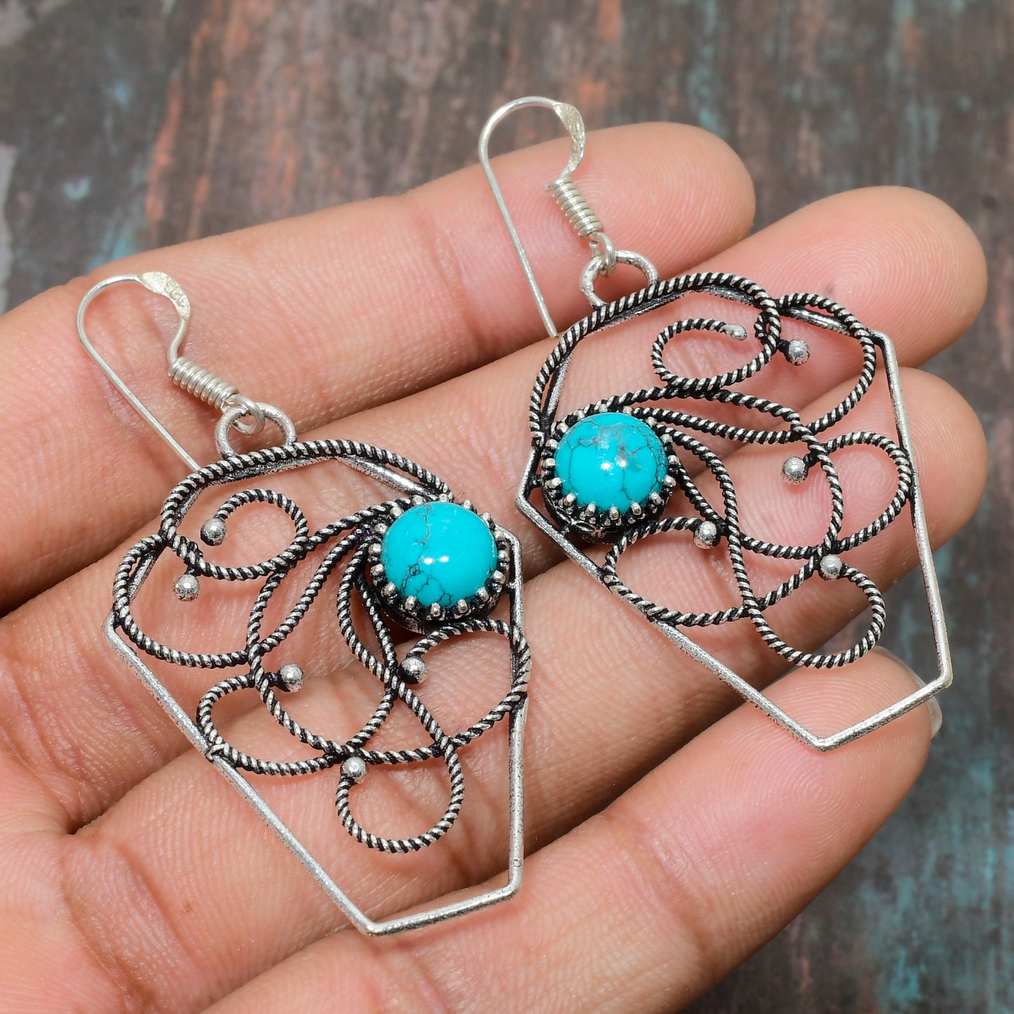 Turquoise Twirls – Sterling Silver Swirl Earrings