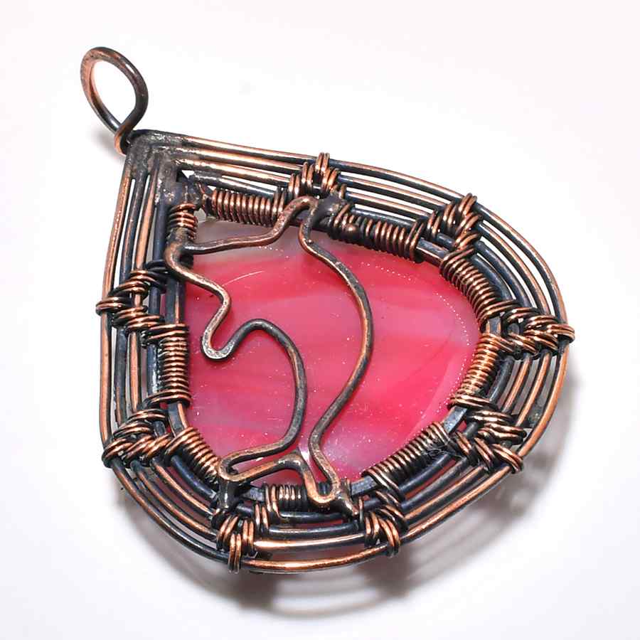 Elemental Elegance – Pink Agate & Copper Wire Pendant