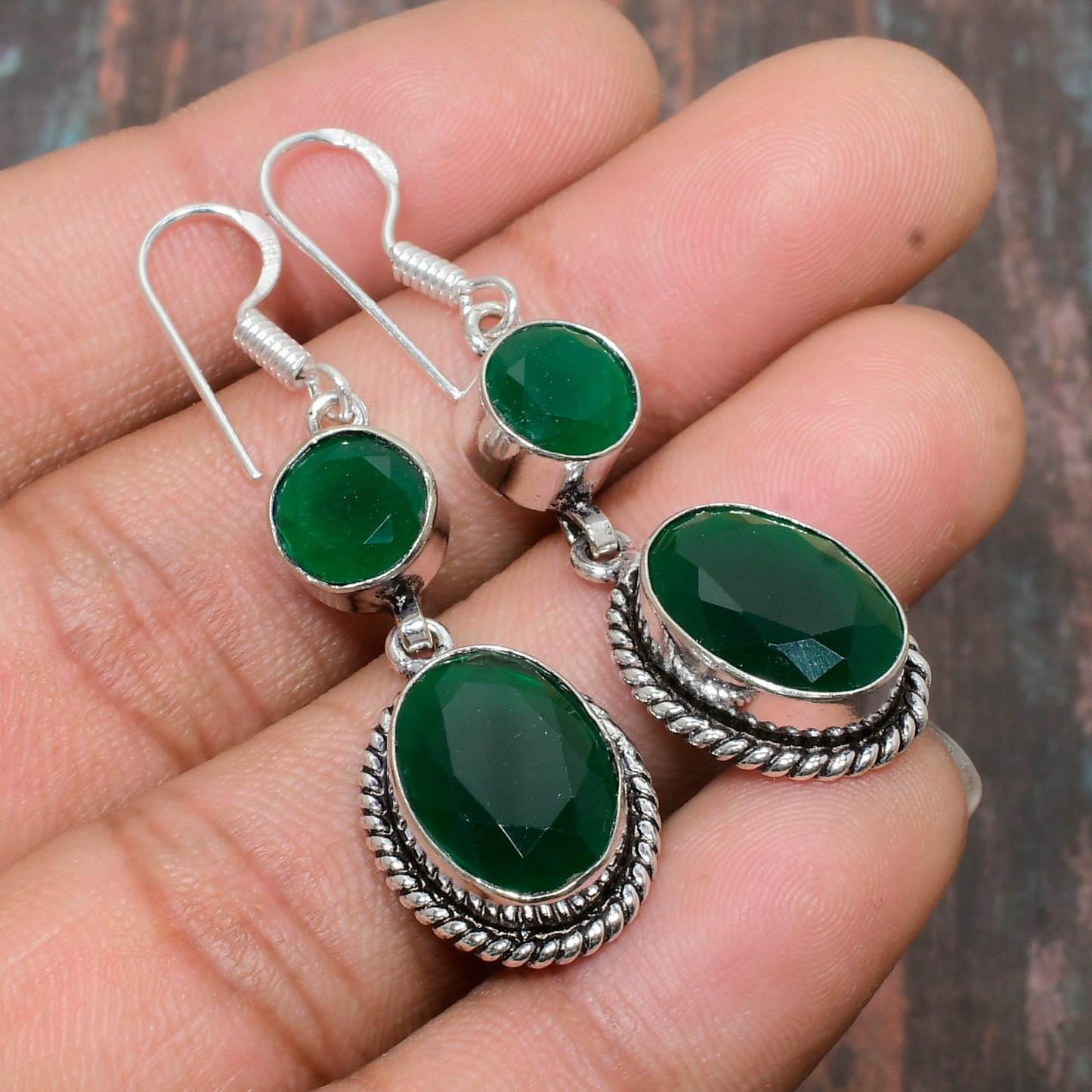 Gaia’s Heart – Sterling Silver Emerald Earrings