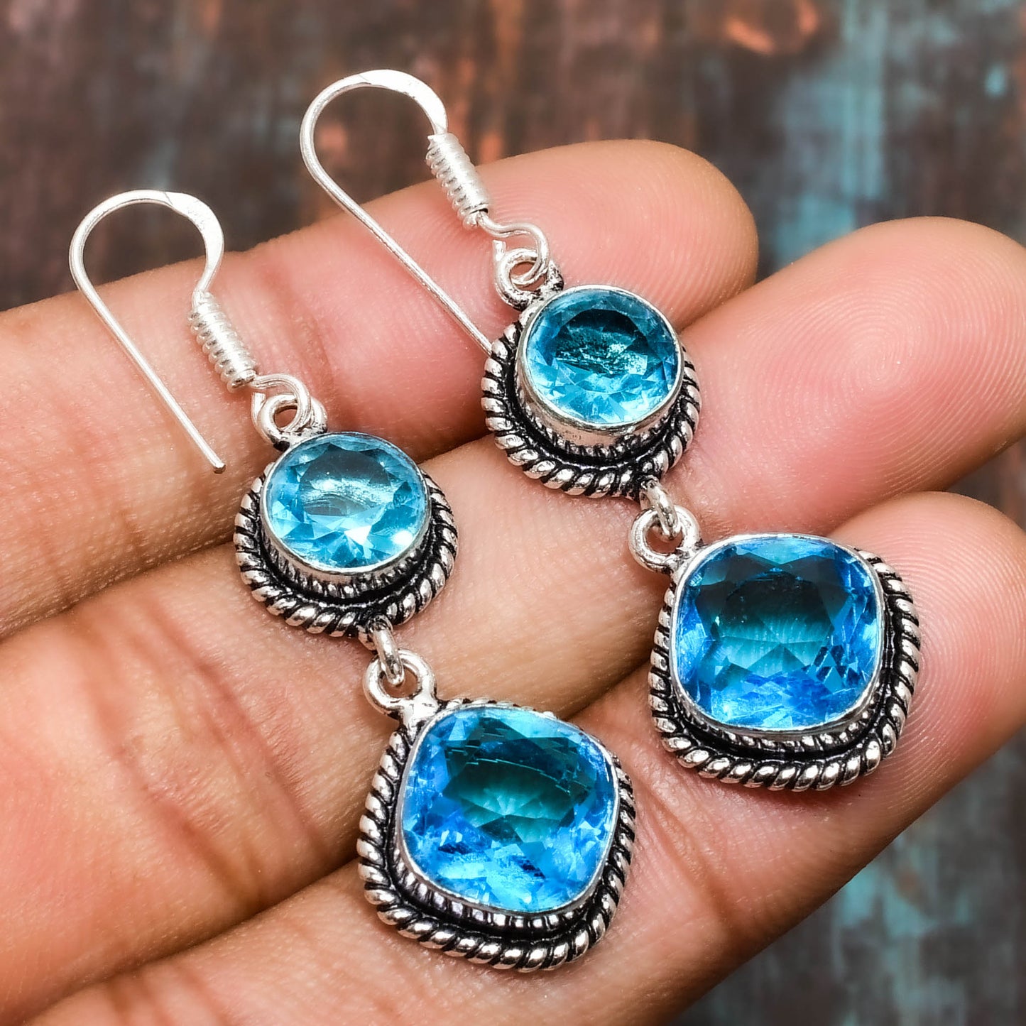 Ocean’s Whisper – Sterling Silver Blue Topaz Earrings