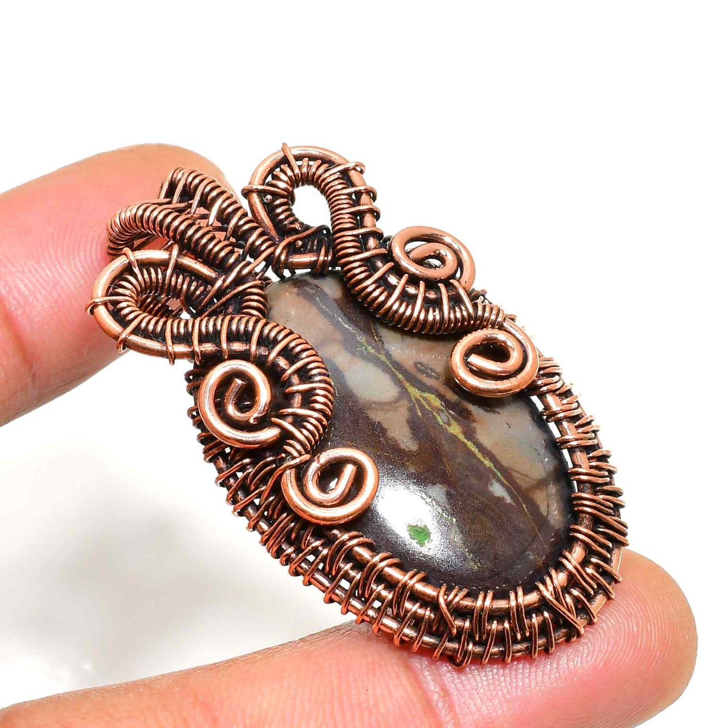 Gaia’s Embrace – Copper-Wrapped Earth-Tone Stone Pendant