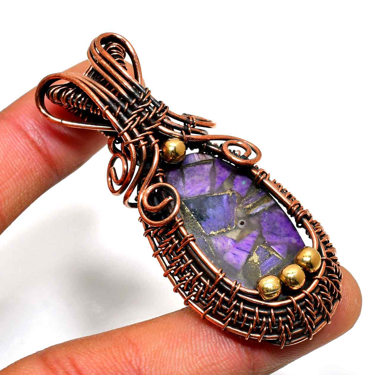 Selene’s Embrace – Amethyst Copper Pendant