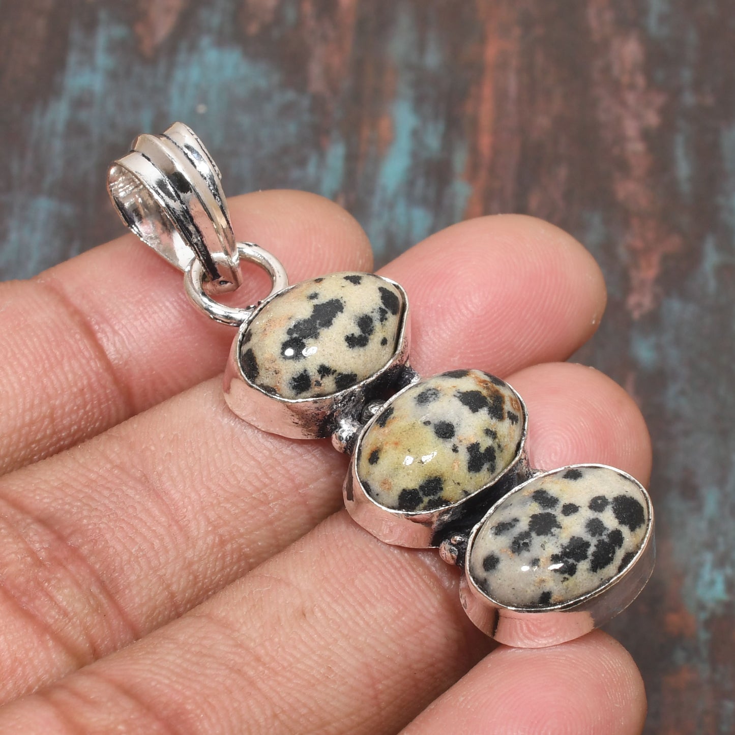Dalmatian Delight – Sterling Silver Trio Jasper Pendant