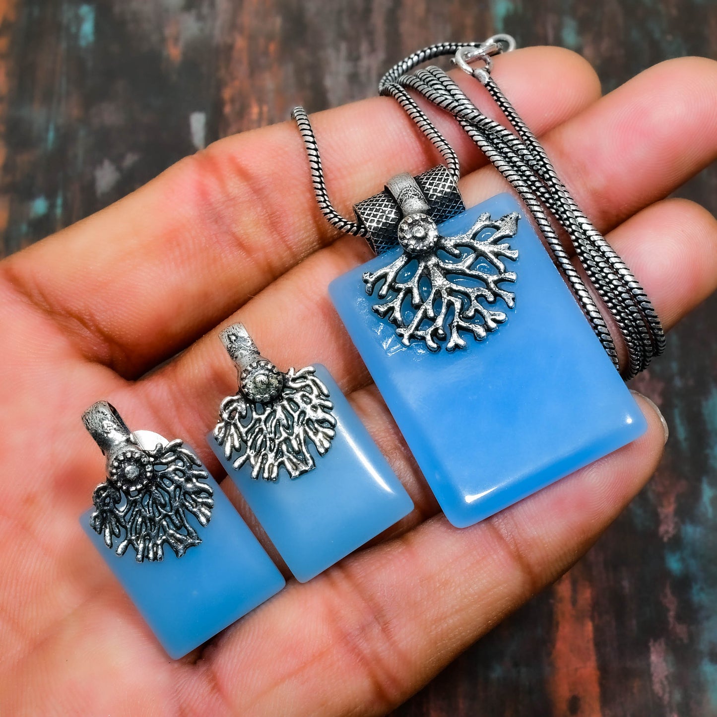 Ocean’s Embrace – Blue Chalcedony & Silver Jewelry Set