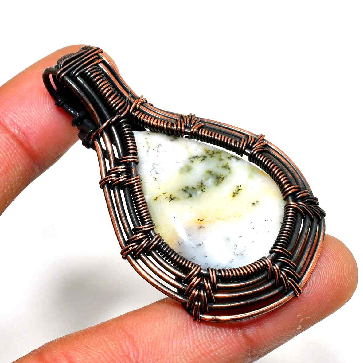 Selene’s Embrace – Oxidized Copper & Natural Stone Pendant