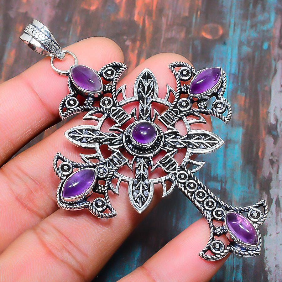 Celestial Guardian – Amethyst Silver Filigree Cross