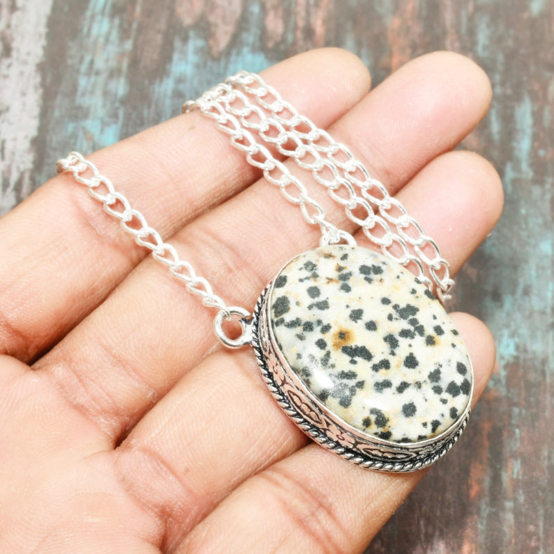 Dalmatian’s Dance – Sterling Silver Jasper Pendant