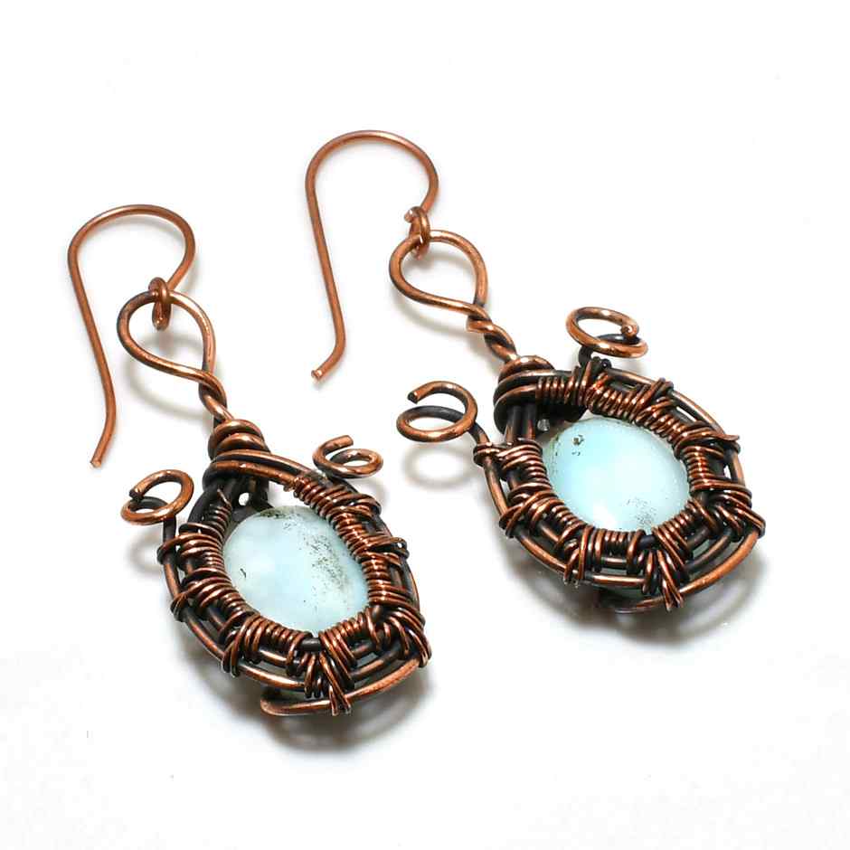 Ocean’s Embrace – Aqua Agate Copper Earrings