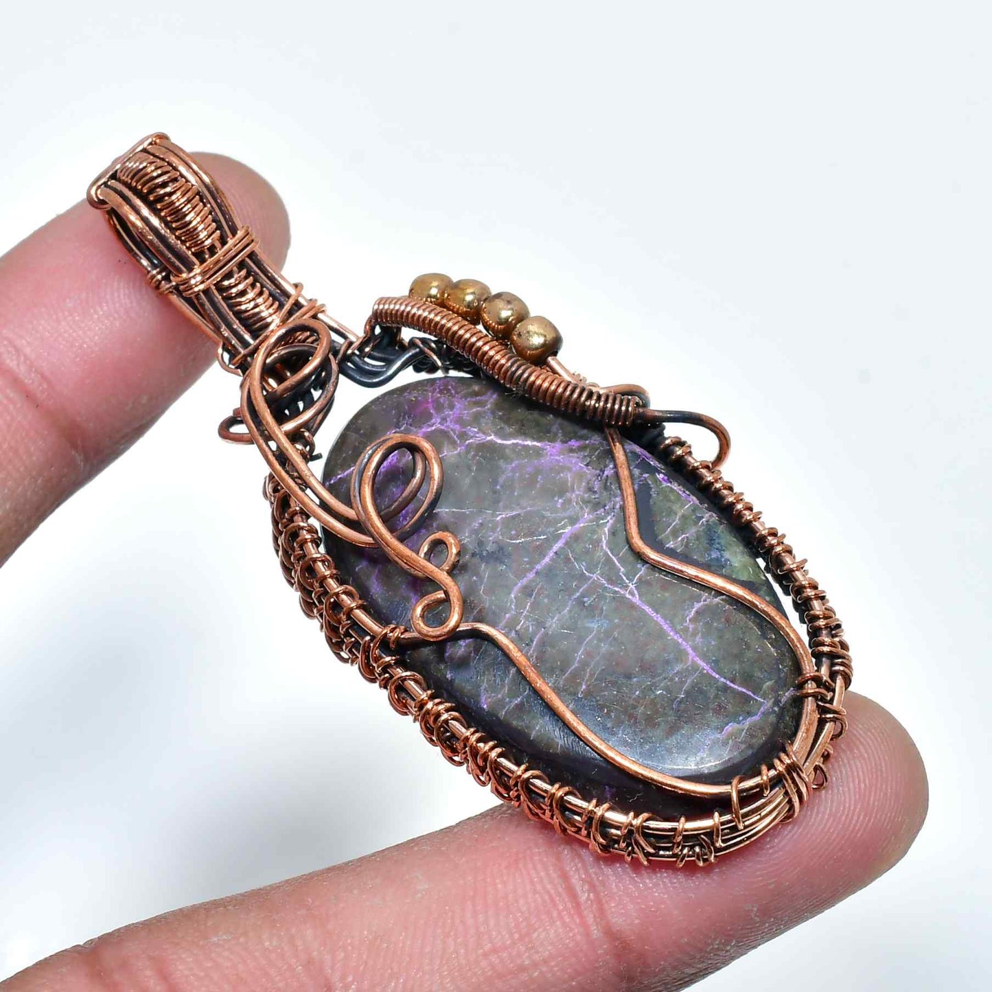 Ezra’s Veil – Amethyst & Copper Wire Pendant