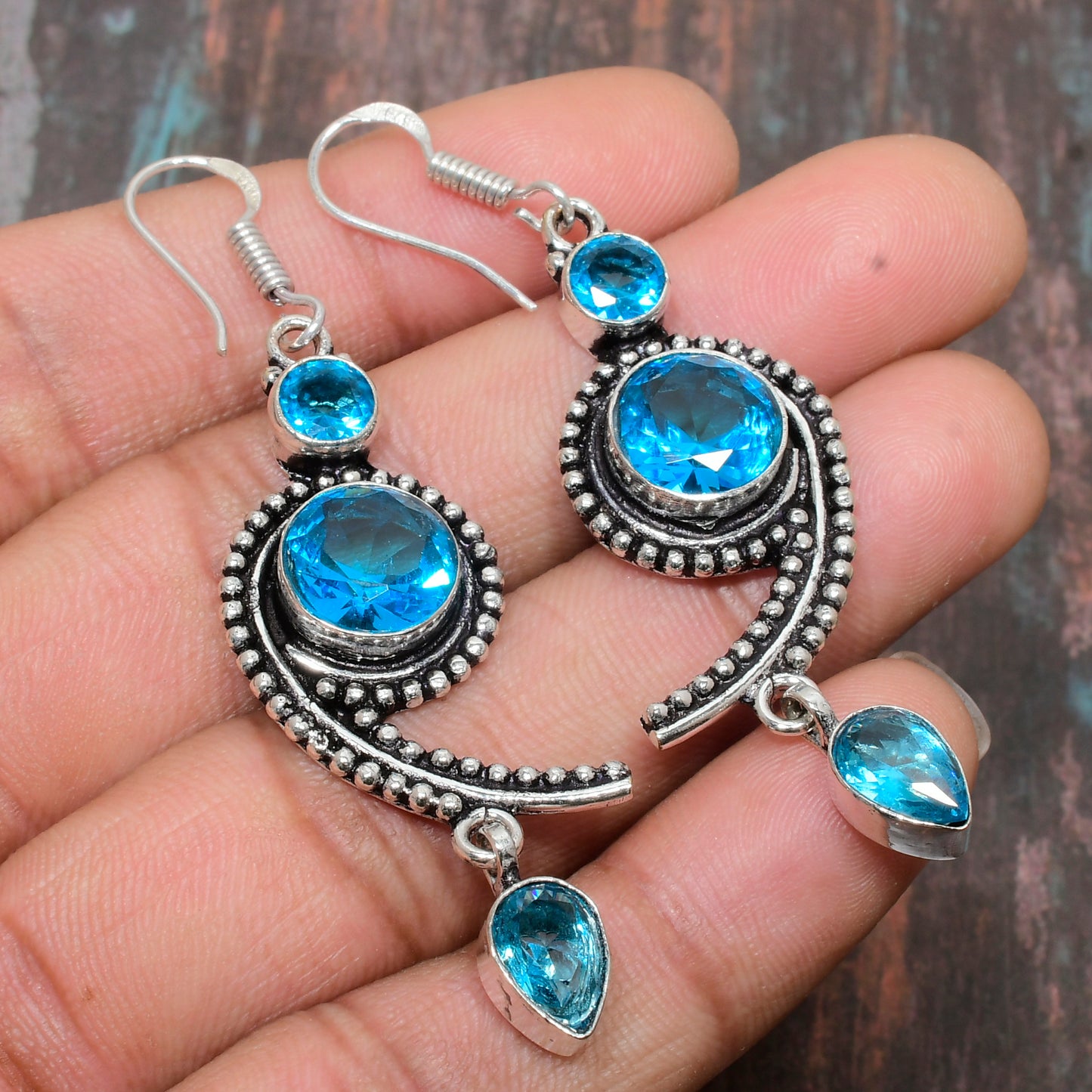 Azure Whisper – Blue Topaz Silver Earrings