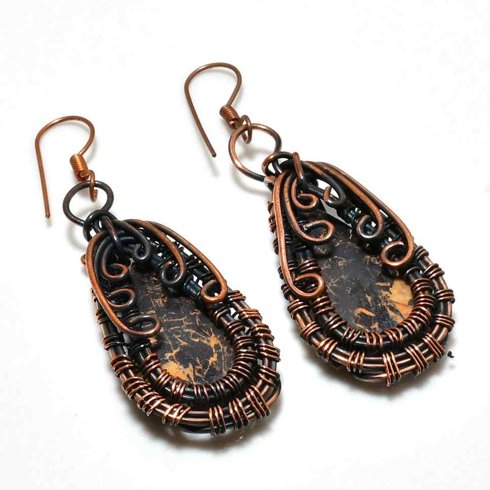 Ember’s Glow – Handcrafted Oxidized Copper & Natural Stone Earrings