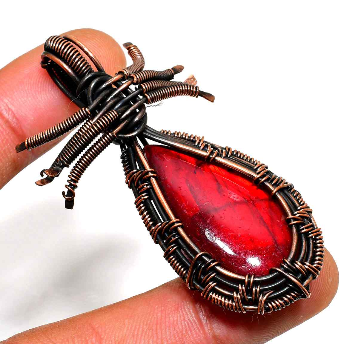 Crimson Embrace – Copper-Wrapped Red Stone Pendant