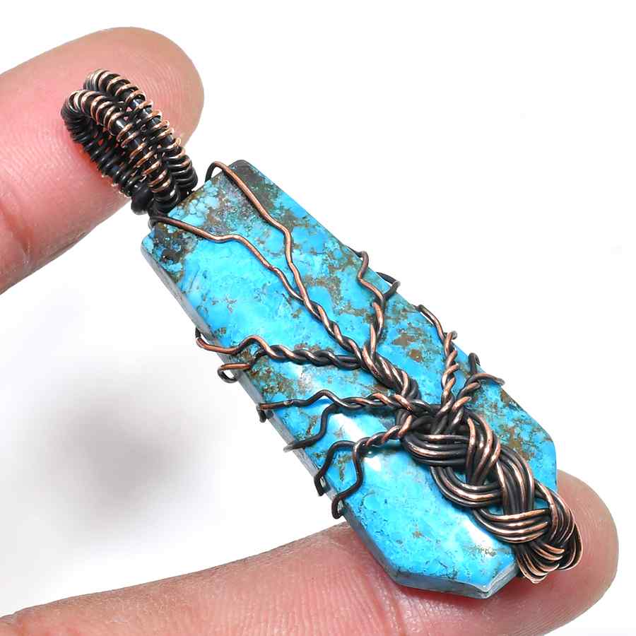 Turquoise Embrace – Artisan Copper-Wrapped Turquoise Pendant