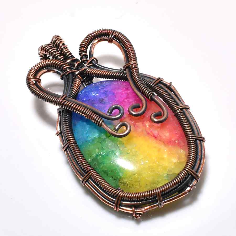 Aurora’s Embrace – Rainbow Quartz Copper Pendant