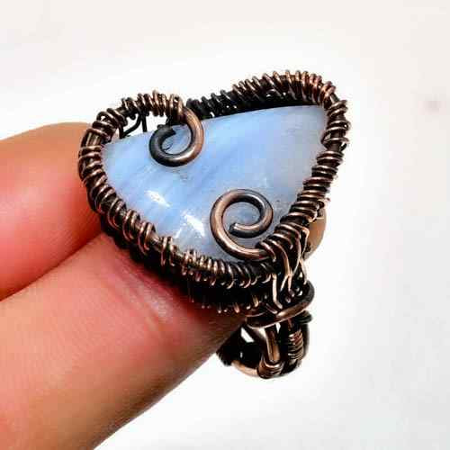 Luna’s Heart – Blue Lace Agate Copper Ring
