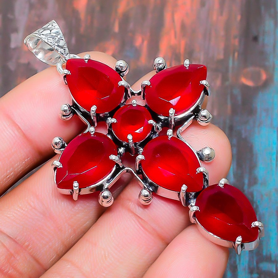 Seraphina’s Crimson Cross – Silver Pendant