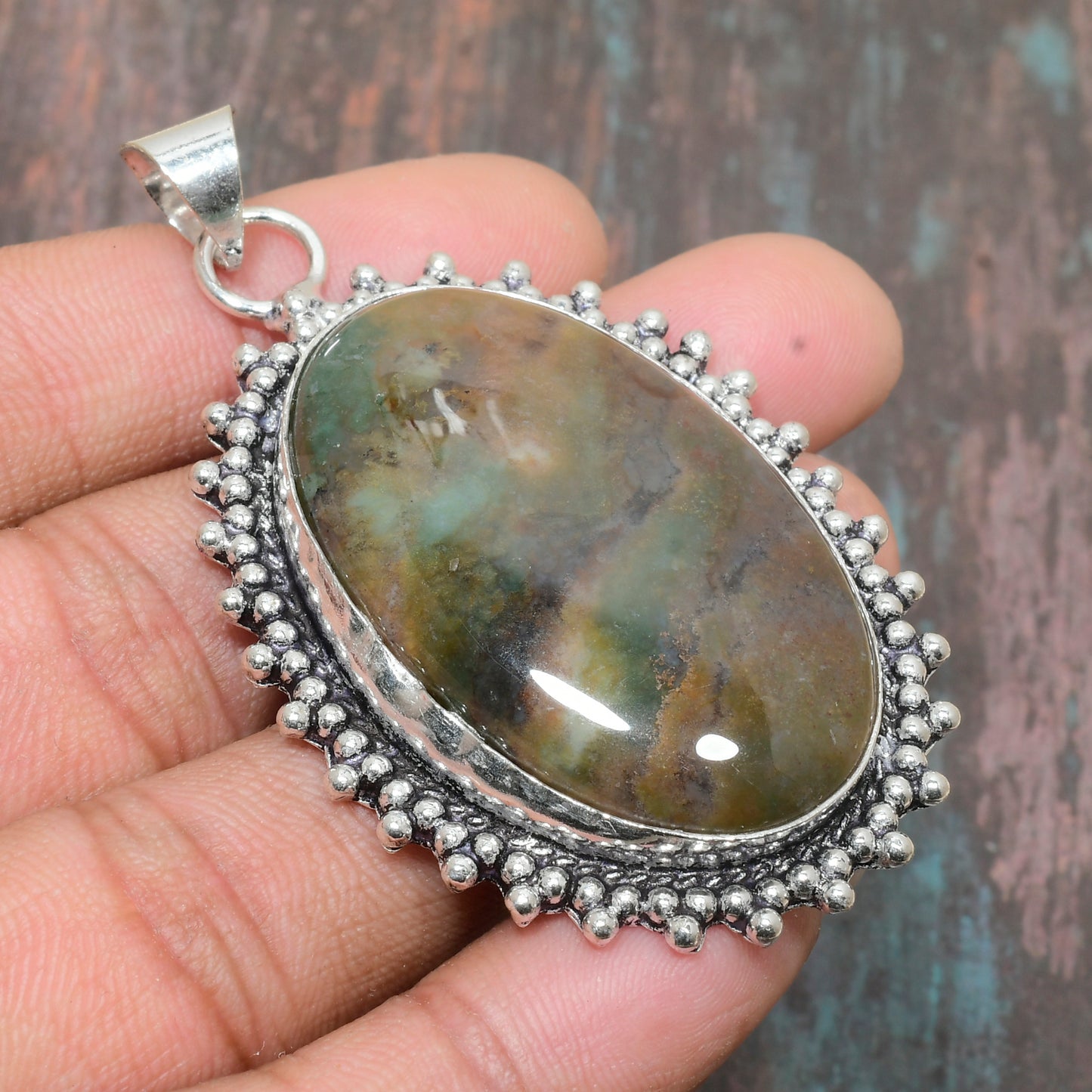 Mosswood Muse – Silver Moss Agate Pendant