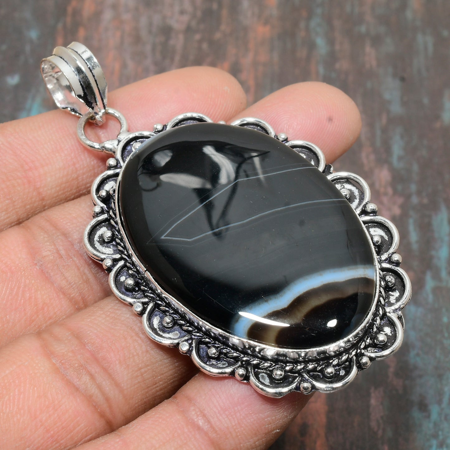 Midnight Aura – Sterling Silver Onyx Pendant