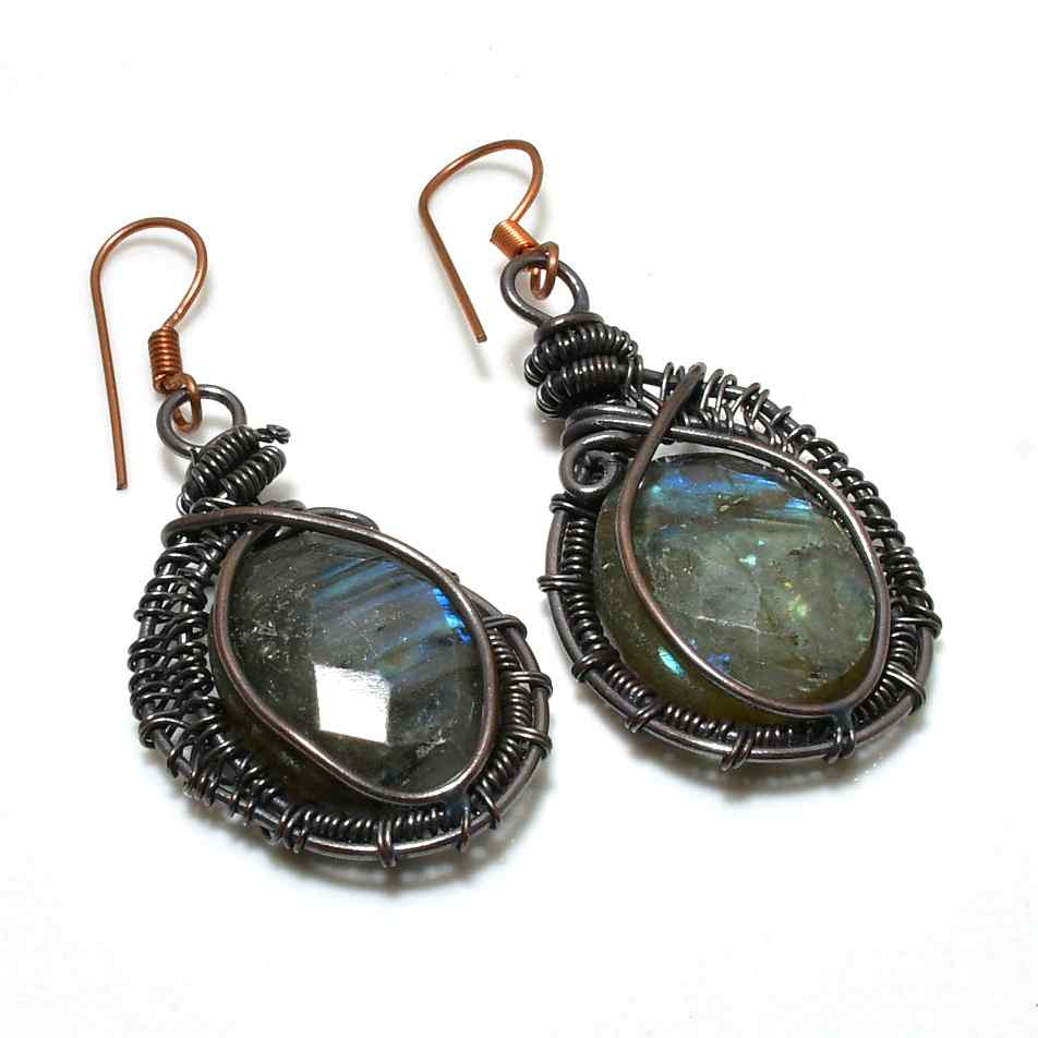 Moonlit Veil – Labradorite Copper Earrings