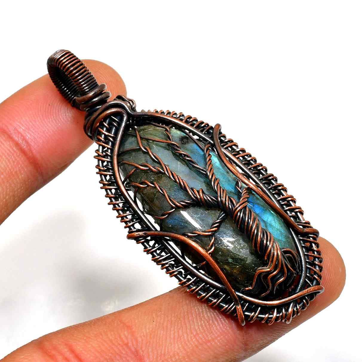 Aurora’s Veil – Labradorite Copper Pendant