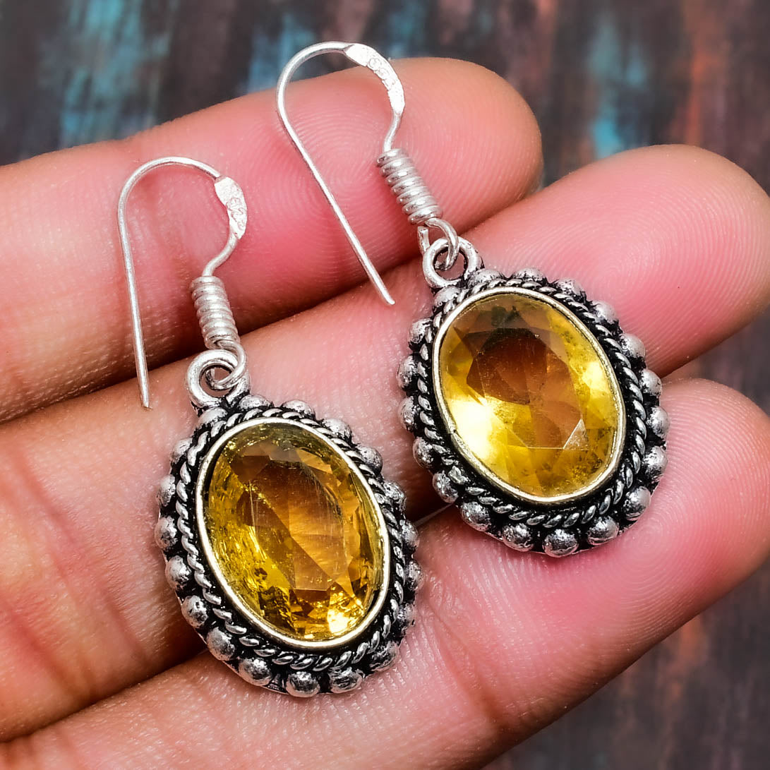 Solar Embrace – Citrine Silver Earrings