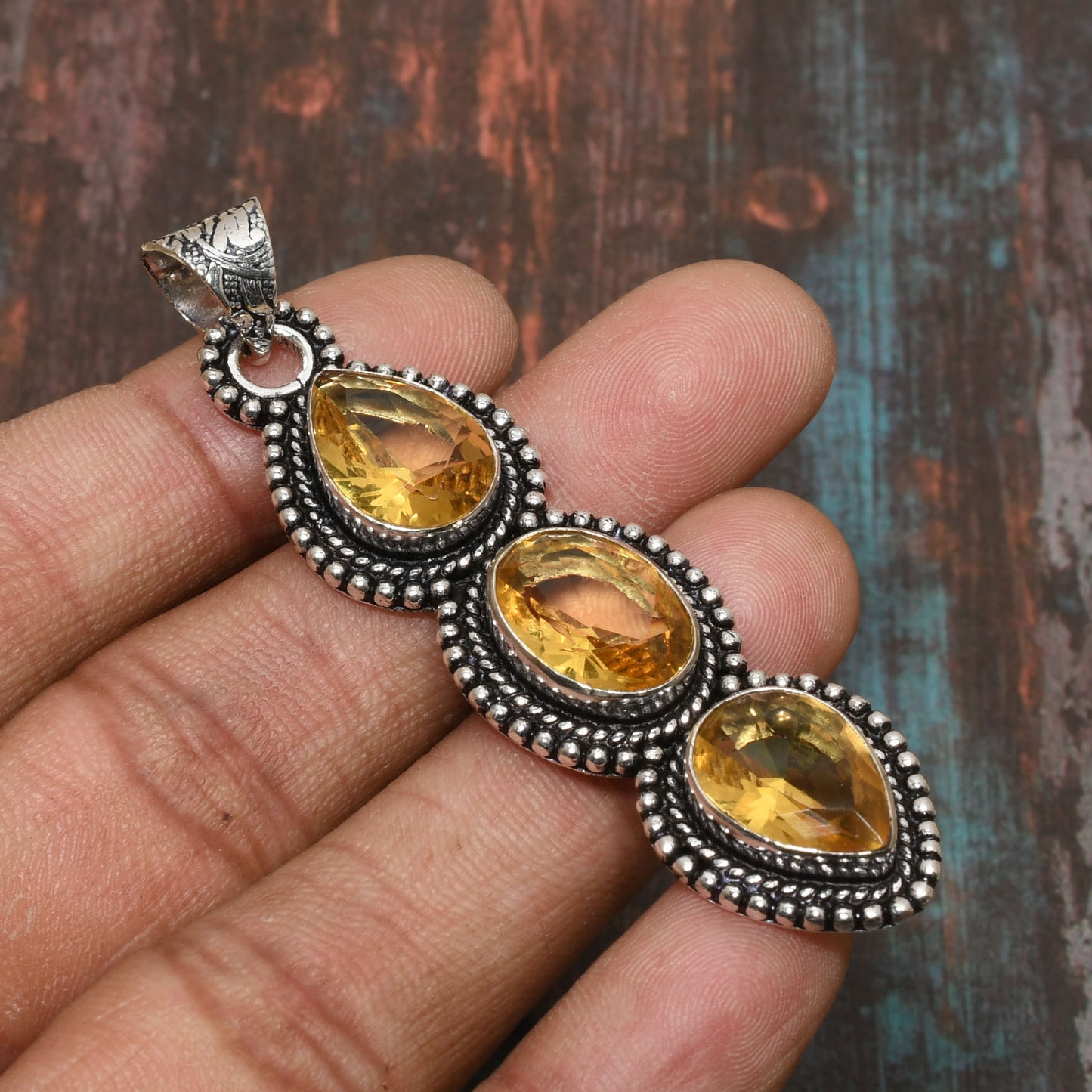 Citrine Serenity Trio – Silver Pendant