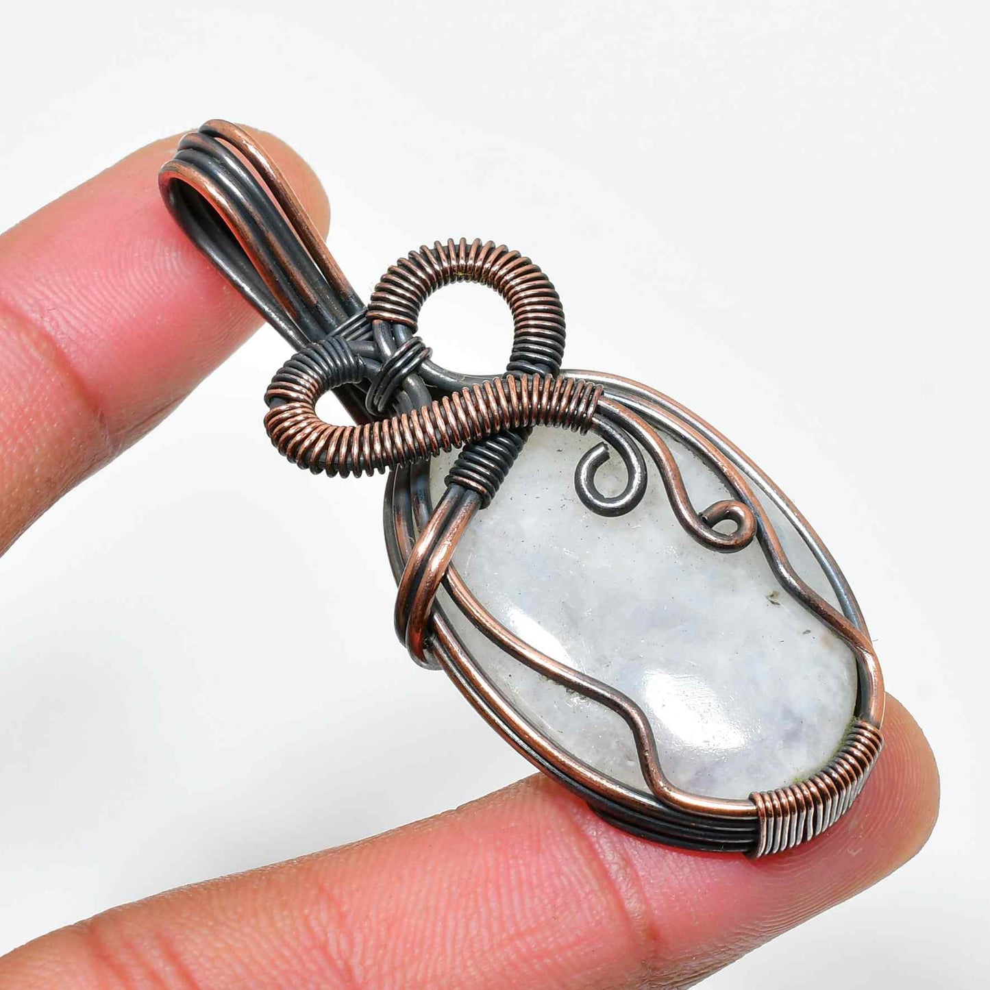 Luna’s Embrace – Moonstone Copper Pendant
