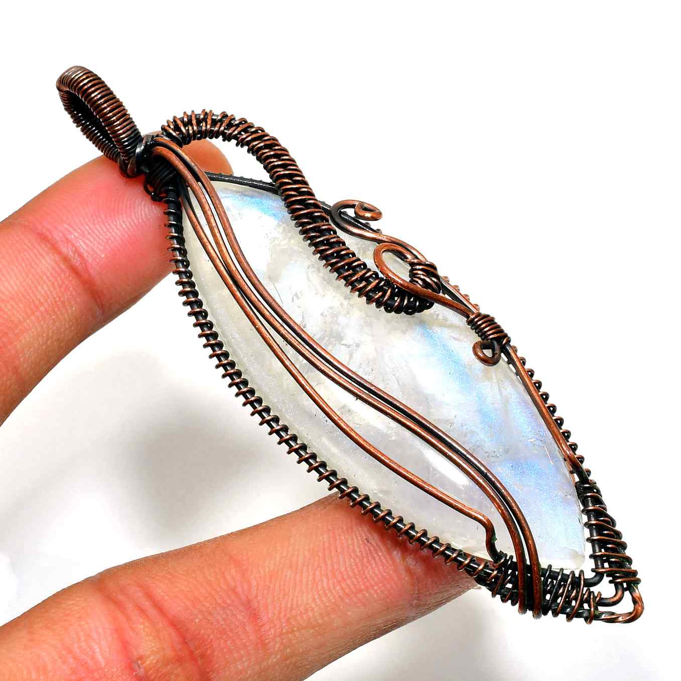 Luna’s Whisper – Antique Copper Moonstone Pendant
