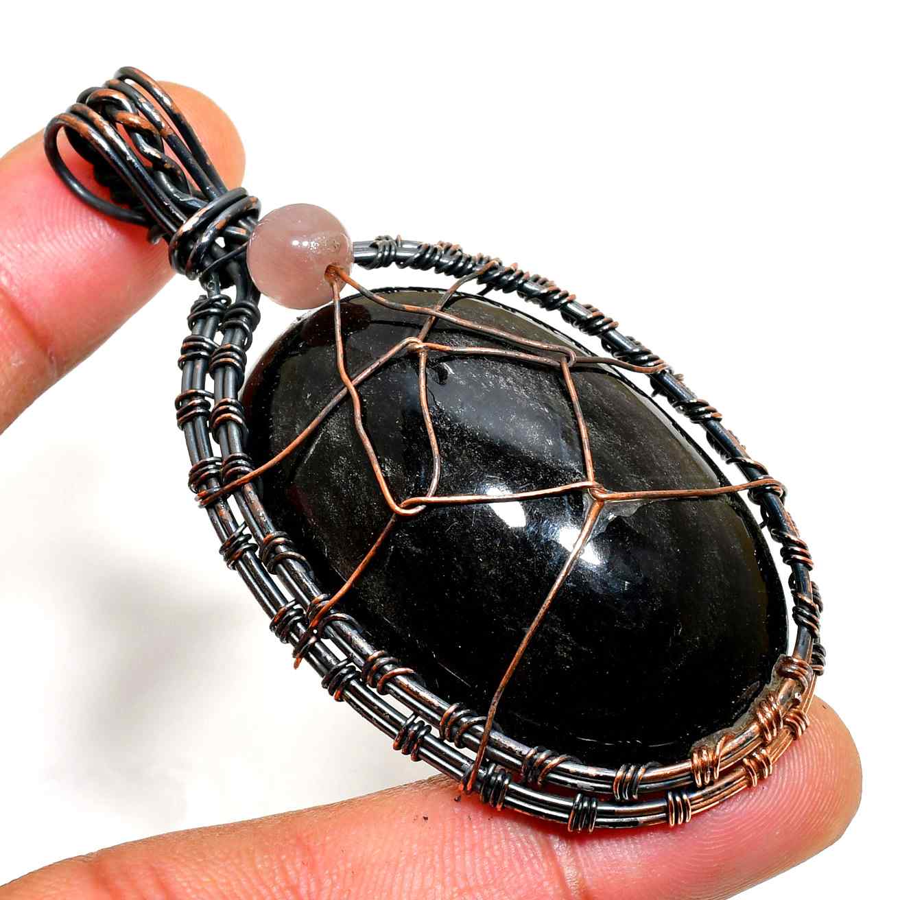 Midnight Sentinel – Copper-Wrapped Black Stone Pendant