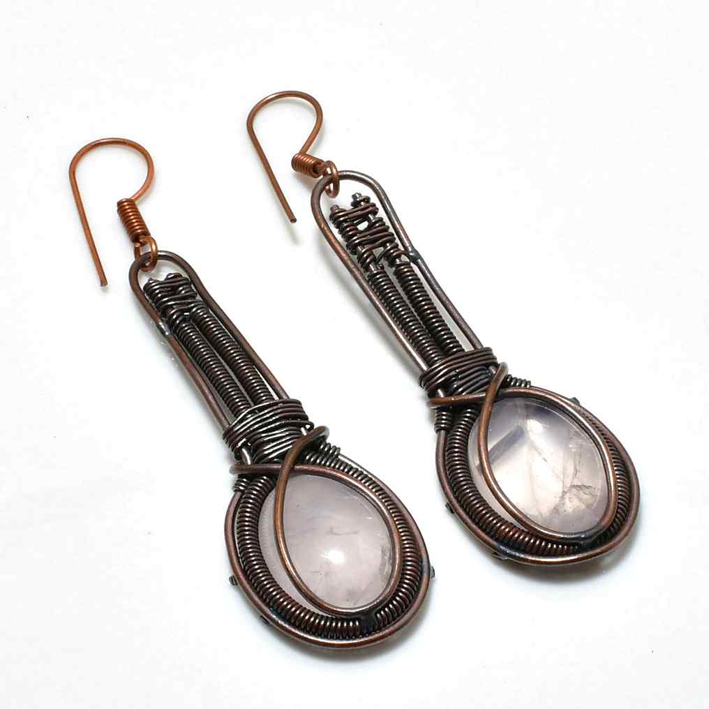 Rose Embrace – Antique Copper Rose Quartz Earrings