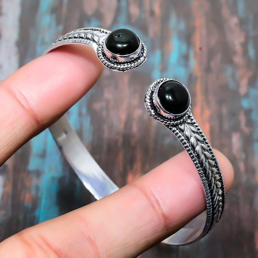 Midnight Bastion – Black Onyx Sterling Silver Cuff