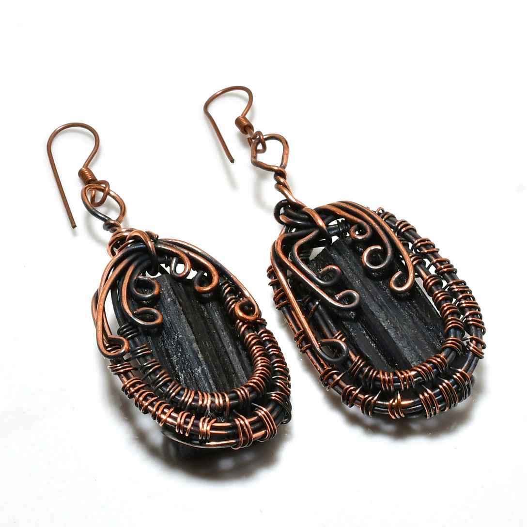Night Shield – Black Tourmaline Copper Earrings
