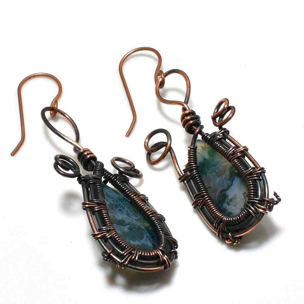 Aura’s Embrace – Oxidized Copper Agate Earrings