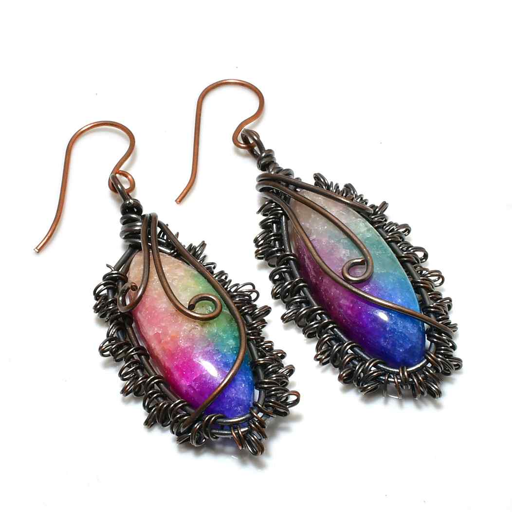 Aurora Gleam – Rainbow Fluorite Copper Earrings