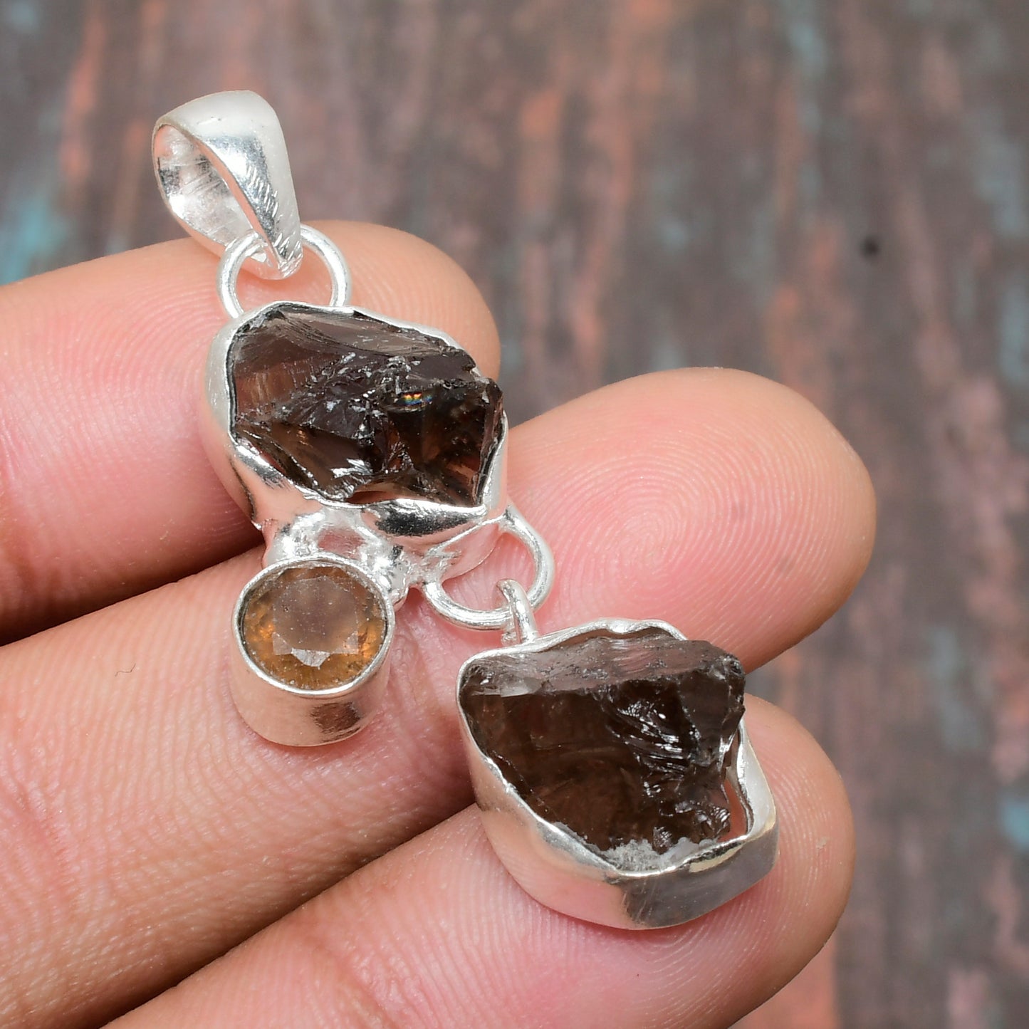 Equinox Glow – Smoky Quartz & Citrine Pendant