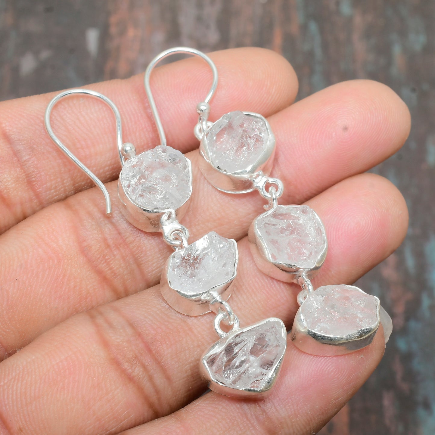 Celestial Clarity – Raw Quartz Sterling Silver Earrings