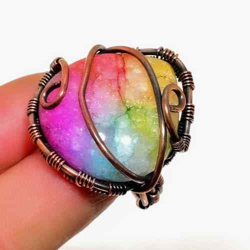 Prismatic Dawn – Rainbow Aura Quartz Ring