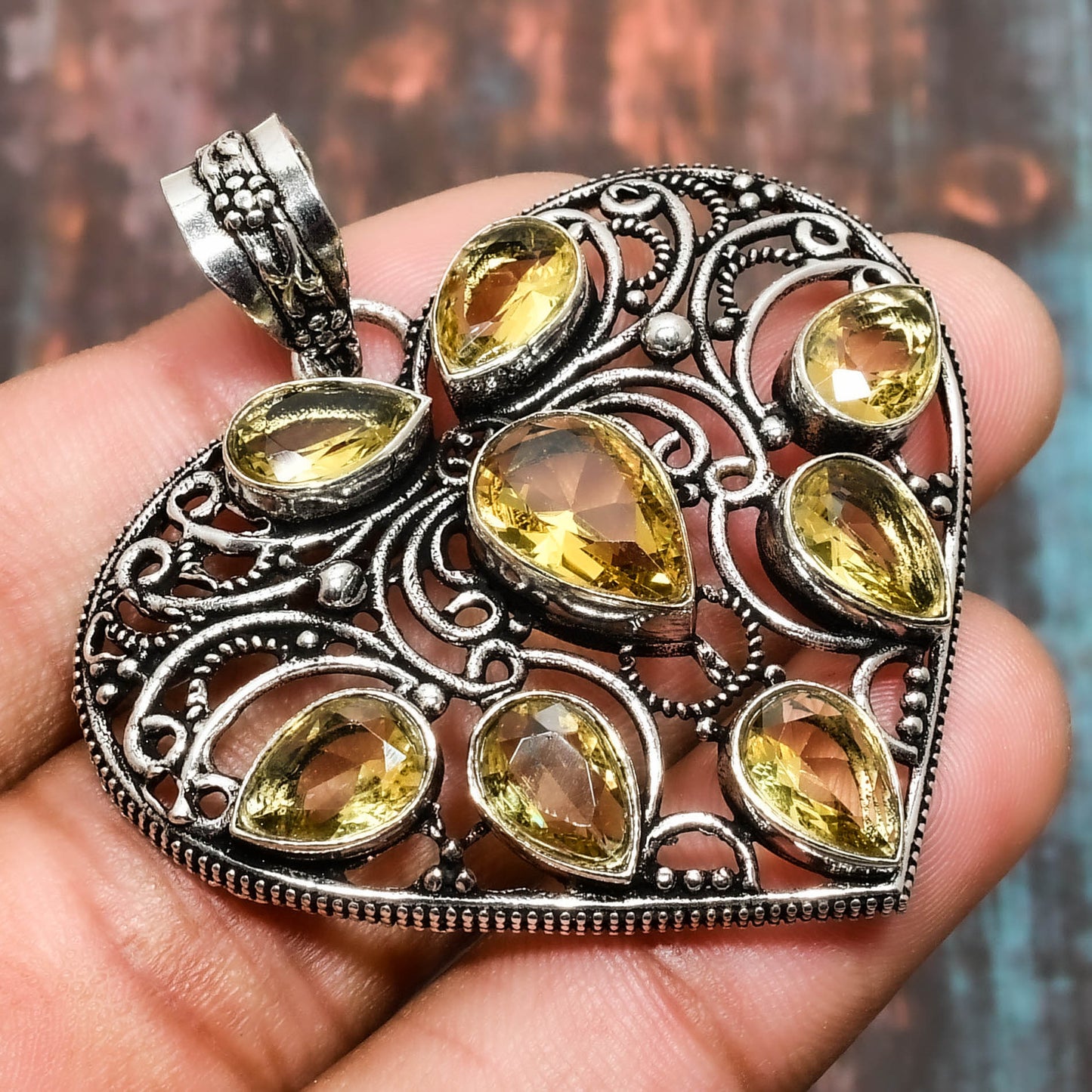 Solara’s Heart – Citrine Silver Pendant