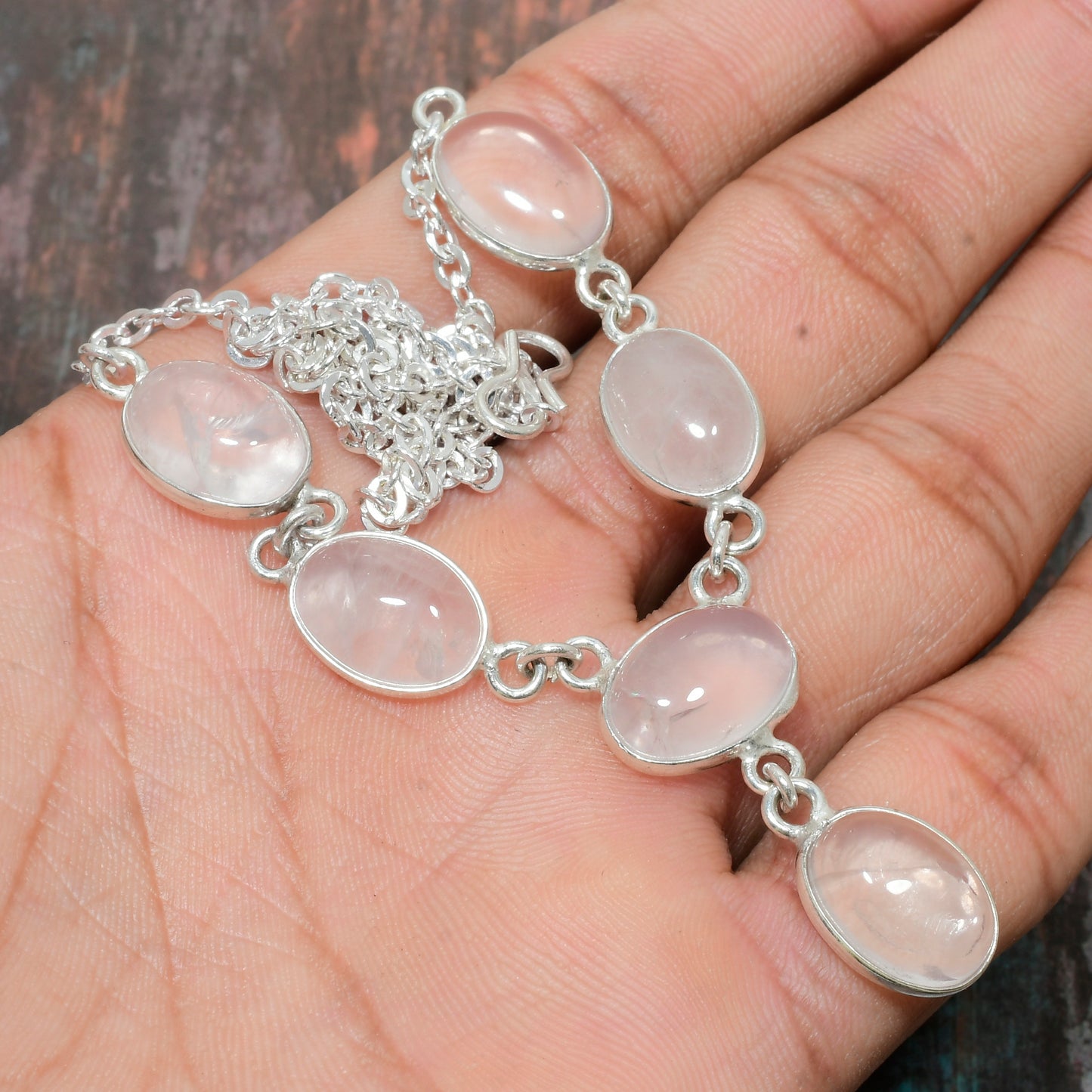 Heart’s Embrace – Sterling Silver Rose Quartz Necklace