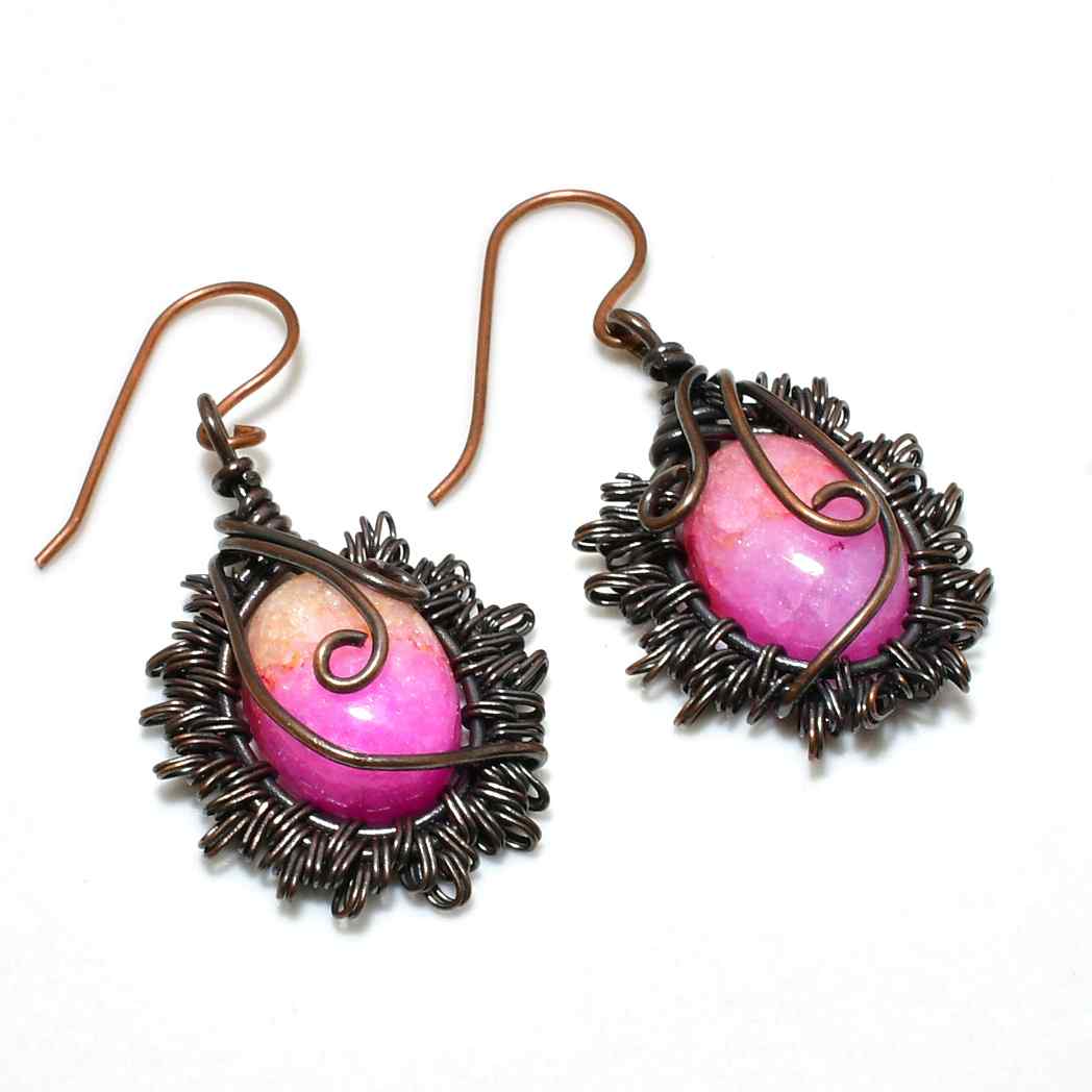 Amora’s Embrace – Pink Opal Copper Earrings
