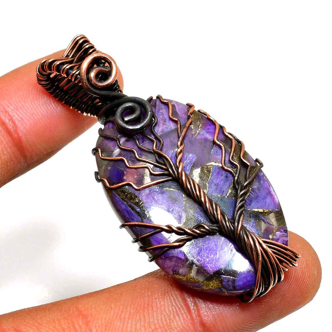 Ezra’s Veil – Oxidized Copper Amethyst Pendant