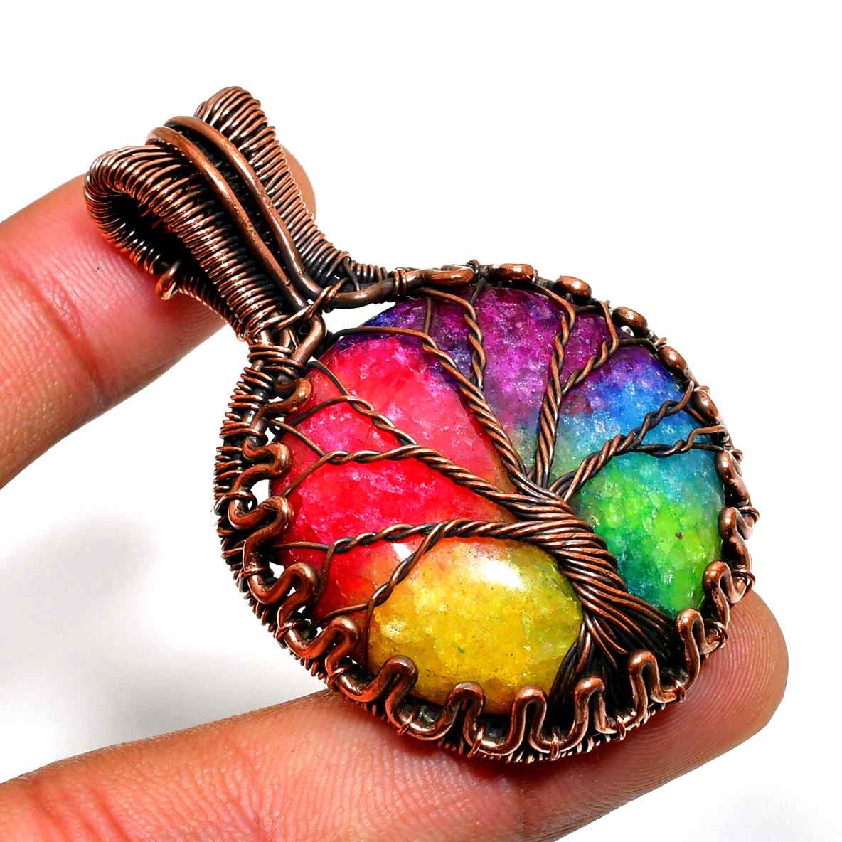 Gaia’s Prism – Gemstone Copper Tree Pendant