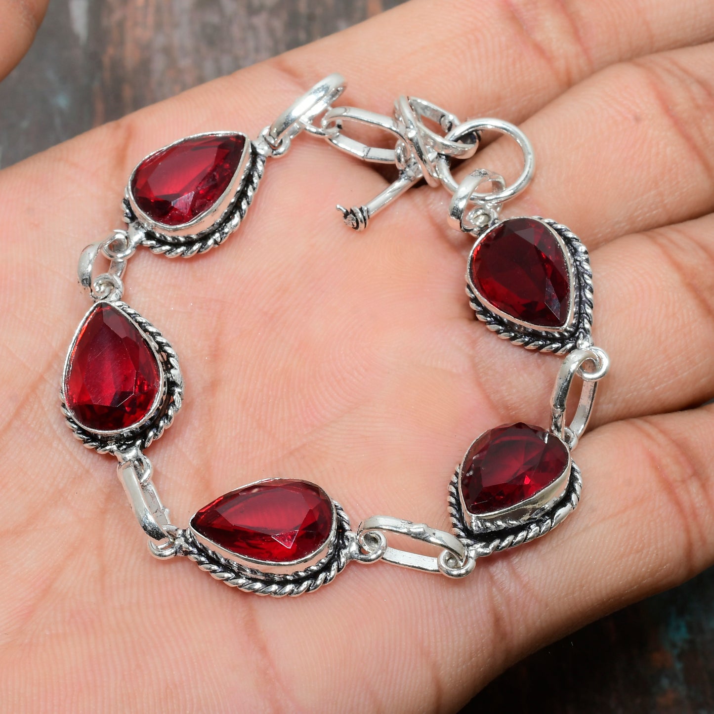 Crimson Essence – Sterling Silver & Red Crystal Bracelet