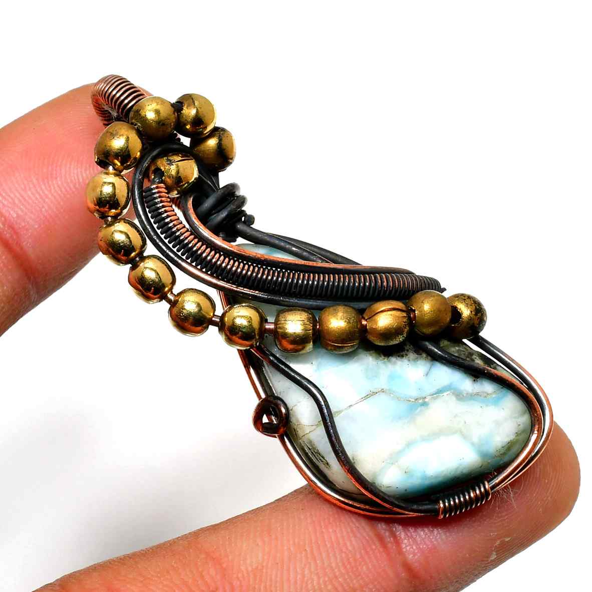Azure Serenity – Turquoise Brass & Copper Pendant